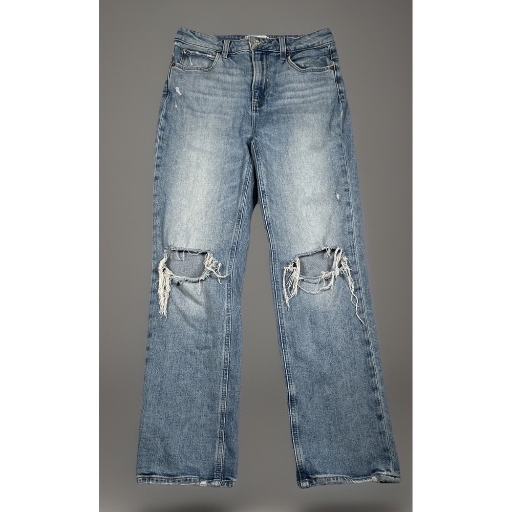 PAIGE Sarah High Waist Straight Ankle Jeans Women Size 26 Blue Distressed Denim